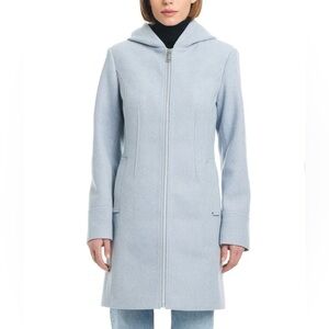Vince Camuto Light Blue Hooded Trench Coat